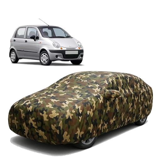 Image of Sulfar 100% Waterproof Car Body Cover Compatible with Mirror for Daewoo Matiz with Long Lasting Durable Material (Triple Stitched, Full Bottom Elastic, Camouflage Army)