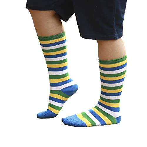 Meia Cano Alto Infantil Copa Do Mundo Brasil Jokenpô Listras Cor:Branco;Tamanho:M
