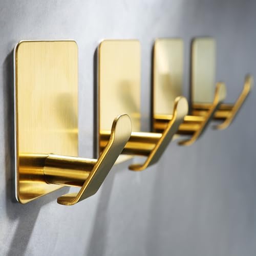 Amazon.com: Taozun Adhesive Hooks, Set of 4 Gold Towel Hooks for Hanging Robe, Stainless Steel ...