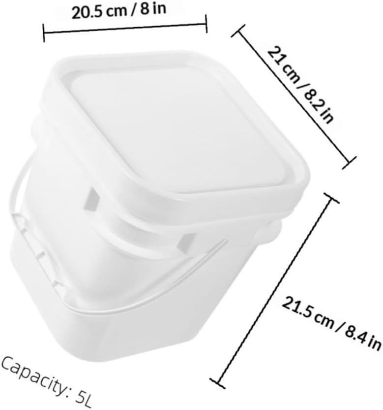 jojofuny 2pcs 5-Liter White Abs Plastic Paint Buckets with Handle and Lid Square Paint Pails for Storage and Industrial Use Sturdy Containers Suitable and Chemical Liquids