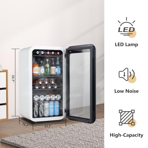 Kalamera Mini Beverage Refrigerator Freestanding- 74 Cans Capacity Beverage Cooler- for Soda, Water, Beer or Wine - For Kitchen or Bar with Whit Interior Light