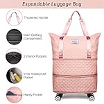 Rolling Duffle Bag with Wheels and Handle, Expandable Travel Duffel Bag Luggage Bag, Foldable Travel Bag with Wheels Rolling Carry on Bags, Large Wheeled Luggage, Pink - Image 5