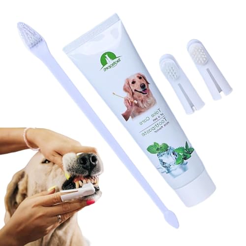 Cleaner de dientes de perro, kit de cepillado de dientes de perro,Pasta de dientes de mascotas suavemente saludable Cepillo de dientes de doble cabecera | Suministros para la salud de las mascotas,