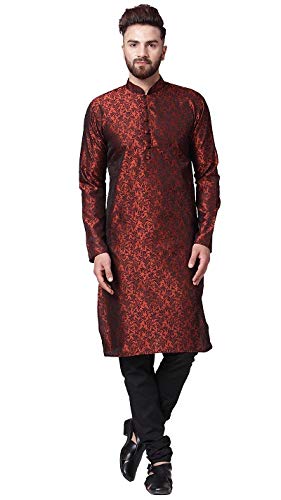 Jompers Men's Silk Kurta Pyjama Set (Maroon_Xxl)