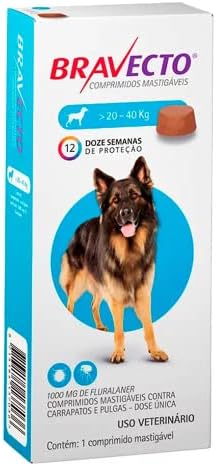 Anti Pulgas e Carrapatos Bravecto para C&atilde;es de 20 a 40 kg - 1000 ...