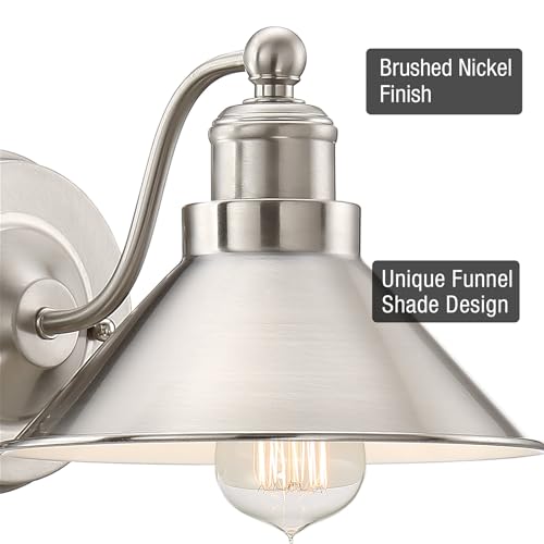 Kira Home Welton 11" Modern Farmhouse Vanity Light with Funnel Shade, Industrial Silver Wall Sconce Bathroom Light, Brushed Nickel Finish by Kira Home - Used condition - Image 2