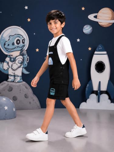 Image of KiddoPanti Unisex Denim Cargo Dungaree Shorts | 69.1% Cotton 29% Spun Poly 1.9% Spandex | Above Knee Length | Soft Breathable Summer Dungaree