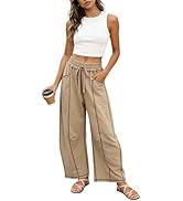 TIQOJE Women Wide Leg Barrel Pants Elastic Waist Drawstring Washed Lounge Sweatpants