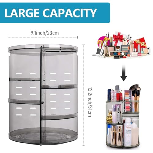 Image of HOUSE OF VIPA 360 Rotating Makeup Organizer, Acrylic DIY Adjustable Bathroom Makeup Carousel Spinning Holder Rack, Large Capacity Cosmetics Storage Box Vanity Countertop (Black)