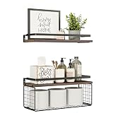 WXCGX Floating Shelves, Rustic Floating Shelves Wood Over Toilet with Paper Storage Basket, Farmhous