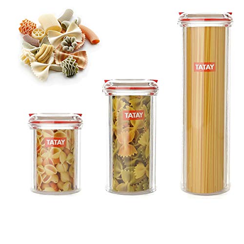 TATAY Lote de 3 Botes de Cocina Herméticos en Plástico de Alta Calidad con Cierre de Seguridad en 3 Medidas 1L 1.5L y 2.5L