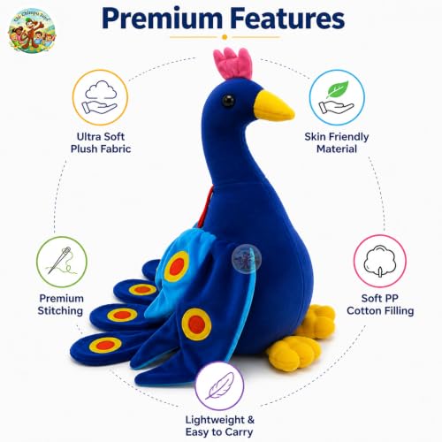 Image of Chi-Chimpu Toyss Peacock Soft Toy 40 CM for Kids | Ultra Soft Plush Stuffed Peacock | Premium PP Cotton Filled Bird Plush | Washable Cuddly Toy | Birthday Gift for Boys, Girls & Toddlers