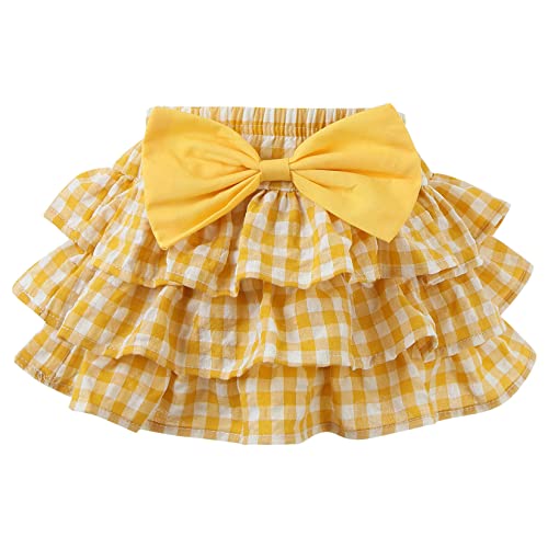 Venjoe Baby Girls Plaid Layered Bowknot Tutu Skirt With Diaper Cover Birthday Party Phtotography Bloomer Shorts Yellow 3-6 Months #TOP4