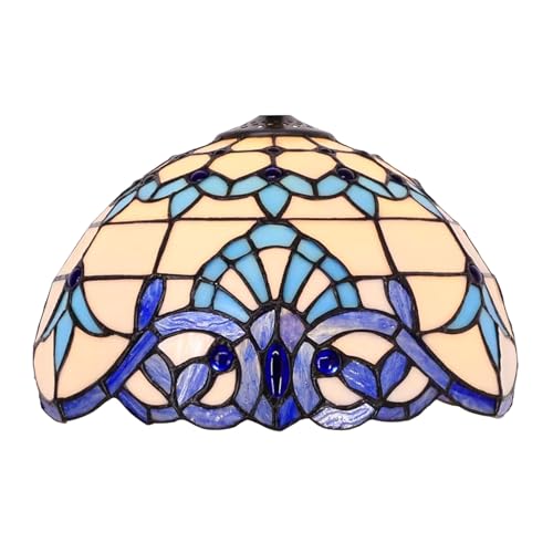 Agteruo Pantalla de Repuesto Tiffany para lámpara de Mesa barroca de 30 cm con vitral Azul y Blanco, decoración artística, Luces Colgantes Medianas para Sala de Estar, Dormitorio y Restaurante.