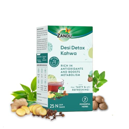 Image of Zandu Desi Detox Kahwa Use The Power Of Green Tea | Metabolism Booster & Natural Detoxifier | Supports Overall Health & Well-Being (25 Tea Bags), 100 gram