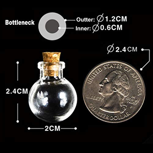 Lefv Mini Cork Top Glass Bottle Vial Charm 1 Inch - 12Pcs Clear Bottles With Corks And 12Pcs Eye Screws - Miniature Empty Sample Jars Message Bottle Small Tiny Size Pendant (Ball) #TOP4