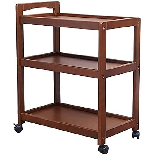 3-Tier Solid Wood Rolling Bar Cart