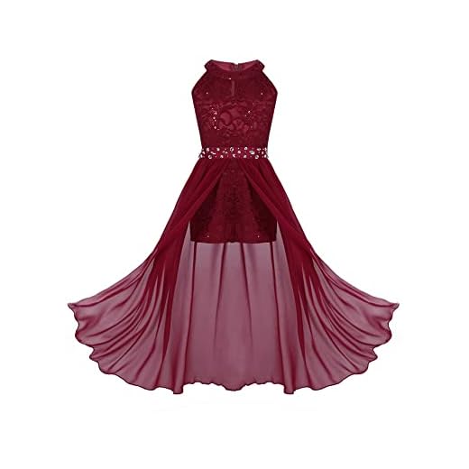 iEFiEL Sweet Prinzessin Lace Blumenmädchenkleider für Hochzeits Brautjungfern Festzug Partei Festliches Kleid Kinder Overall Jumpsuit Gr. 116-164 Weinrot 140