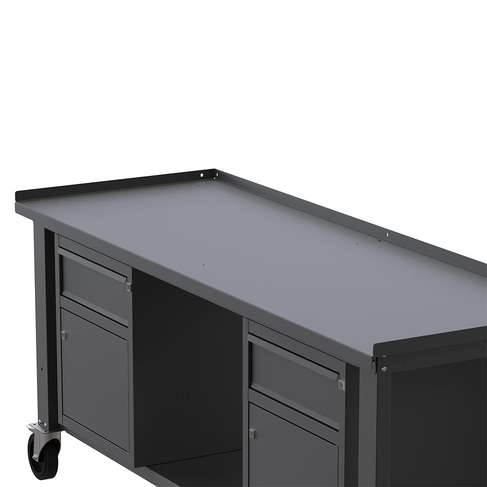 SOGI X3N_123AR Banco de trabajo con ruedas 2 m - encimera de acero - 2 armarios con puerta y cajón