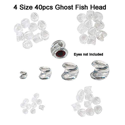 Aventik Ghost Fish Head 40Pcs Pack Best Selected Sizes Fly Tying Materials Super Realistic Baitfish Skull Mask Design Ultra Light Living Eyes Not Included #TOP1