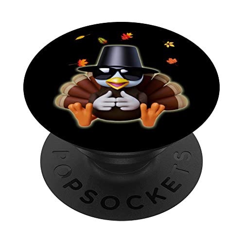 Turkey Pilgrim Hat Sunglasses Foliage Confidence Hand Sign PopSockets Swappable PopGrip, Black
