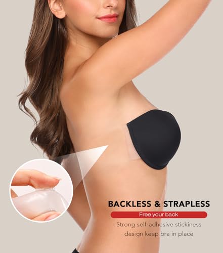 Image of JOATEAY Adhesive Bra Strapless Sticky Push Up Reusable Invisible Lift Padded Non-Slip for Women Backless Dress Wedding Party