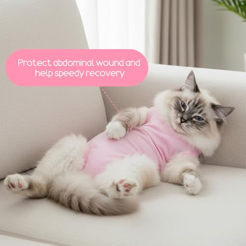 Elegaperma 2 Stück Weich Kastrationsbody Katze, Katzenbody Nach Op, Professioneller Body Katze Nach Op mit Bauchschutz, Katzen Anzug für Operationen wie Kastrationen, Wundversorgung (Größe M, Rosa)