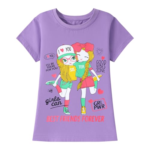 Image of HILEELANG Girl Short Sleeve Tee Shirts Cotton Casual Summer Graphic Tops T-Shirts Multipack
