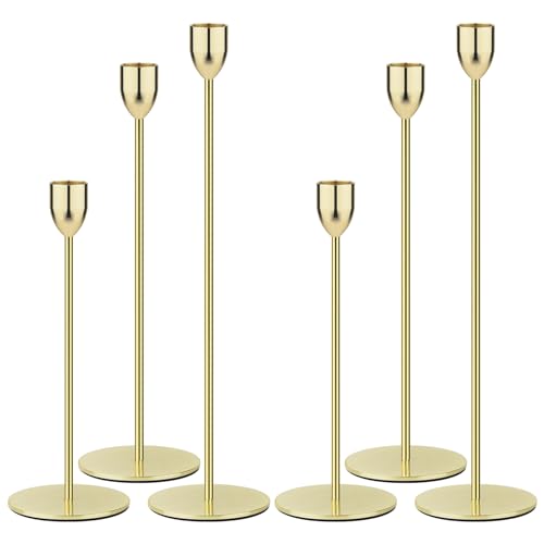 Ohtomber Gold Taper Candle Holder - 6PCS Candlestick Holders, Candlesticks Centerpiece Wedding Table Decor, Fit Pillar 3/4" Thick Tapered & Led Candles by Ohtomber - Used condition - US$16.52