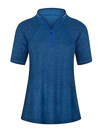 Koscacy Womens Quarter Zip Polo Shirts Short Sleeve Quick Dry Golf Tennis Athletic Tops Blue
