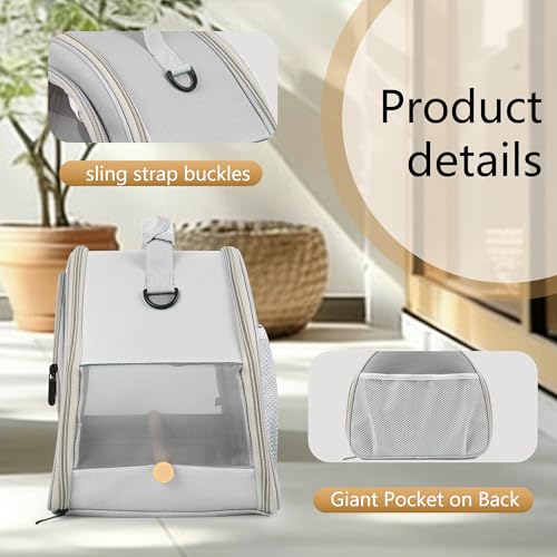 Image of Bird Carrier, Portable Small Bird Parrot Parakeet Carrier with Standing Perch and Stainless Steel Tray, Side Access Window Collapsible (Grey, Horizontal Perch)