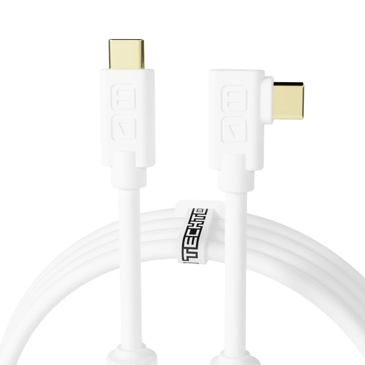 DJ TechTools Chroma Cable – USB-C to USB-C Cable | 100W Power Delivery, 10Gbps, 4K60, Ferrites & 56k? Resistor | Audio-Optimized, Color-Coded with Cable Tie | White 6.4ft (2M) Angled