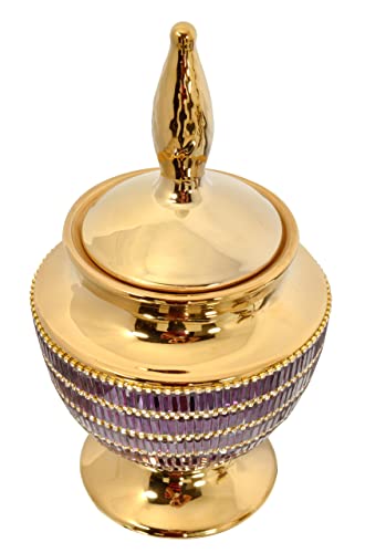 Afd Home Gold Purple Jeweled Finial Decorative Urn With Lid Vase Container Box #TOP3