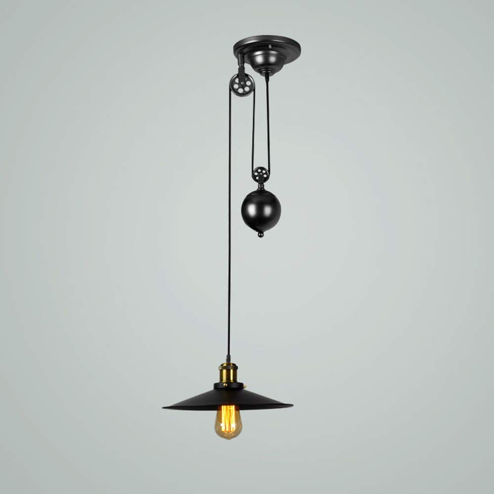 Candelabro de polea elevadora retro E27 en hierro forjado negro para techo