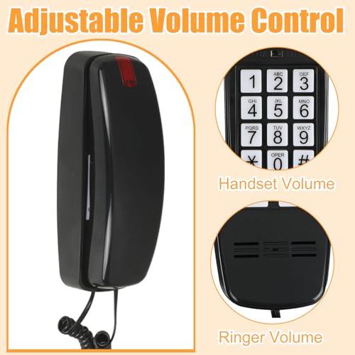 Teléfono fijo de pared con cable 4 piezas negro miniatura 3