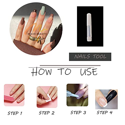 MISUD Medium Coffin Press on Nails Ballerina Fake Nails Glossy Glue on Nails Fall Brown Artificial Acrylic Nails French Tip Stick on False Nails with Design 24 pcs - Image 7