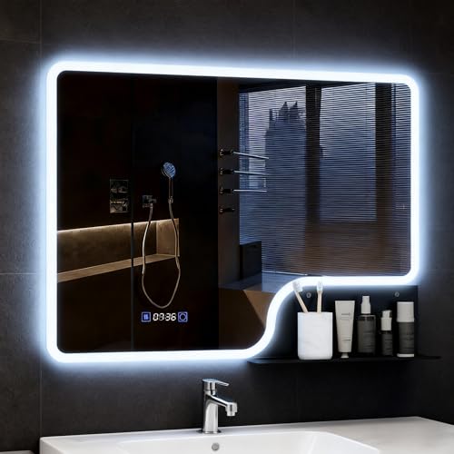 YOURLITE Badspiegel mit Beleuchtung und Ablage 80x60cm, Badezimmerspiegel...