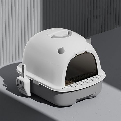 Caja de arena para gatos pequeña cerrada con tapa gris miniatura 7