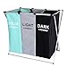 Sorter - Cesta plegable de 3 secciones con marco de aluminio, 62 x 37 x 58 cm, para lavar la ropa sucia o el baño, el dormitorio o la casa (negro, gris y verde)