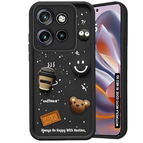 Image of AESTMO Back Case Cover for Motorola Edge 50 Neo 5G Cover | Cute Fun Cartoon 3D Ball | Coffee Silicone Case | Full Body Protection | Camera Protection Back Cover for Motorola Edge 50 Neo 5G (Black)
