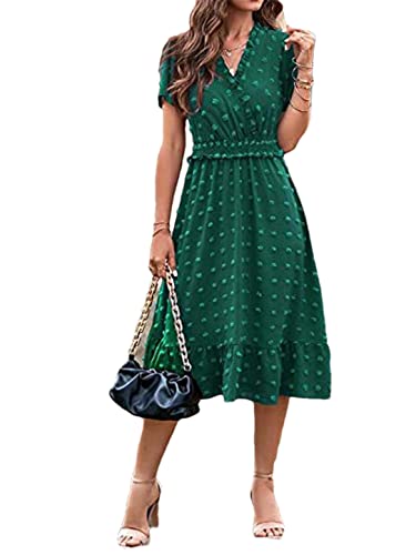 Robe d'été longue à pois fluide avec col en V valorisant taille XL