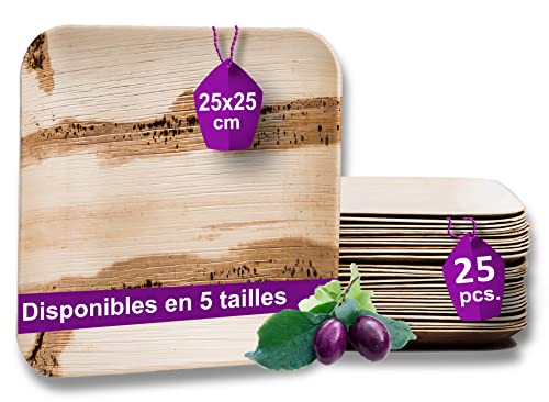 Waipur Assiette Palmier Bio - 25 Assiettes Carrées 25x25 cm – Vaisselle Jetable de Qualité Supérieure - Stable, Naturelle et Biodégradable – Assiette Bambou similaire