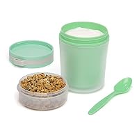 Goodful Double Wall Insulated Yogurt Container, Leak Proof Food Storage, Snack Container with Reusable Plastic Spoon, Microwave Safe, Dishwasher Safe, Freezer Safe, 14-Ounce, Green