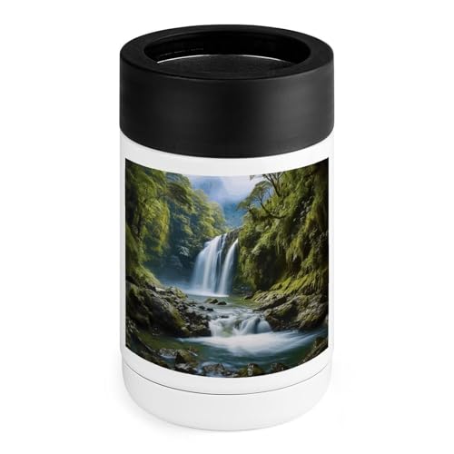 Stainless Steel Beverage Cooler with Silicone Sleeve, Waterfall Landscape Painting Print Multipurpose Drink Chiller for Home, Office, and Outdoor Use