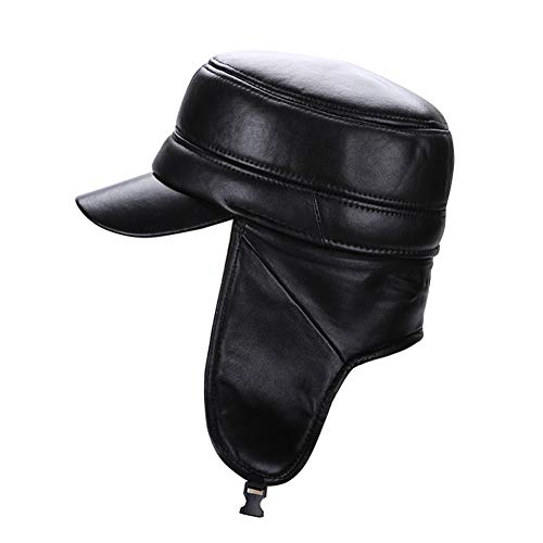 Sandy Ting Aviator Leather Hat Winter Ear Flaps Trooper Trapper Baseball Cap (Medium(53-55)) Black