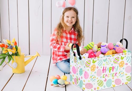 Image of Rectangle Gift Storage Basket Home Shelf Storage Basket Organizer Box Clothes Laundry Hamper Nursery Basket Laundry Basket with Handles (easter egg)