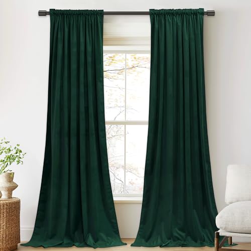 PONY DANCE Dark Green Velvet Blackout Curtains - Image 2