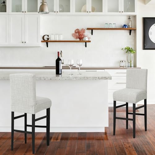 Image of JIUZHEN Light Grey Stretch Velvet Bar Stool CounterCovers Set of 2 | Washable Removable Rectangular Seat Covers, Water Resistant, Kitchen, Dining, Pub, Hotel, Wedding and Party Counter Stools