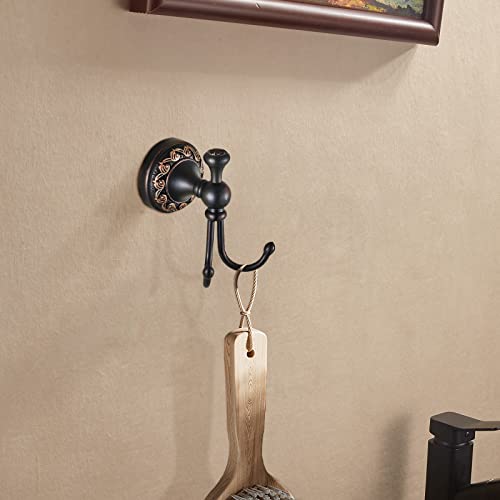 Leyden Oil Rubbed Bronze Towel Hooks, Antique Robe Hooks Brass Coat Double Clothes Hanger For Bathroom #TOP4