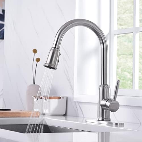 WOWOW kitchen faucet in stream mode, showing a steady flow of water.